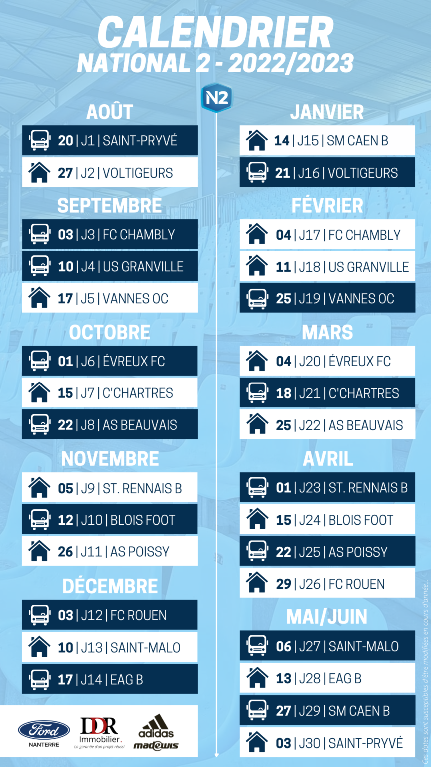Le calendrier 2022/2023 du Racing Site Officiel du Racing Club de